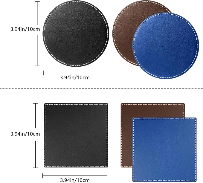 Custom Personalized Leather Coasters - Set of 6 | DIY Name, Photo, or Logo Coasters for Coffee Table, Bar, Beer, Wine | Ideal Housewarming Gift,Brown