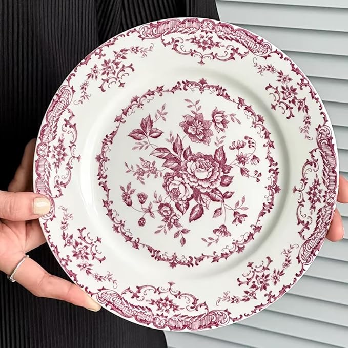Ceramic Plates, Ceramic Dinner Plates, 7.9 Inch Rose Flower Decorative Plates by Unknown