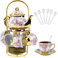 20 Pcs Porcelain Tea Set with Metal Holder, 700ml/23oz European Ceramic Tea Set by Hebaogugu