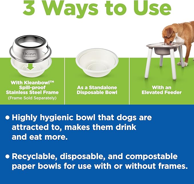 Kinn Kleanbowl Disposable Dog Food Bowls, 24 oz (Pack of 50) - Frame System Refills, Use for Travel, Boarding, or Crate, Compostable Pet Travel Bowl, No Plastic, Leakproof, Portable Dog Dish