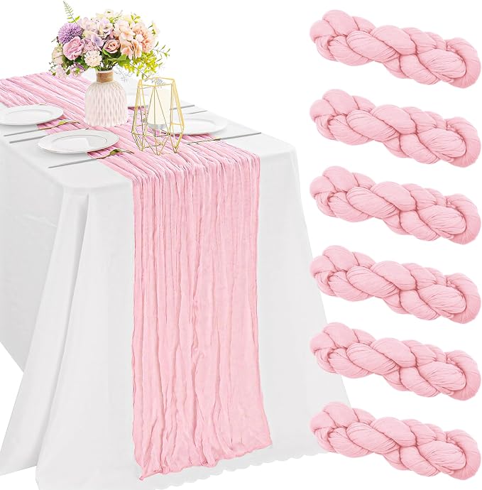 6 Pieces Pink 10FT Cheesecloth Table Runner Boho Gauze Fabric Table Runner by JALANCY