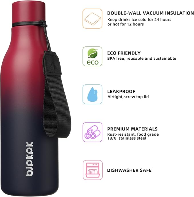 BJPKPK 18oz Insulated Water Bottle, Stainless Steel Bottle - Image 2