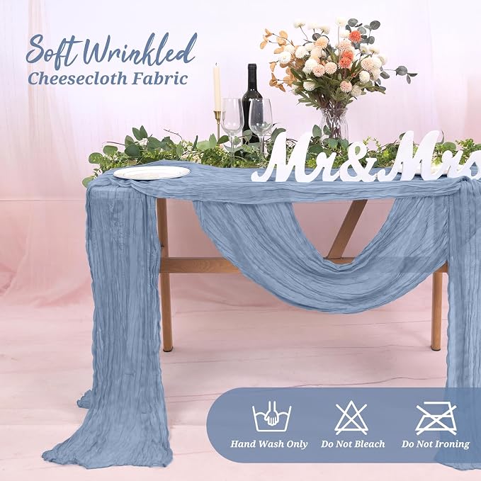 Pesonlook Cheesecloth Table Runner Dusty Blue, 10 Pack 17.7x108 inch, Long | - Image 8