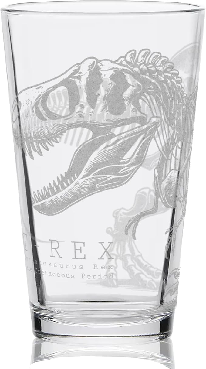 LumEngrave T-REX SKELETON Engraved Beer Pint Glass | Dino Dinosaur Tyrannosaurus Rex Paleontology | Great Gift Idea!