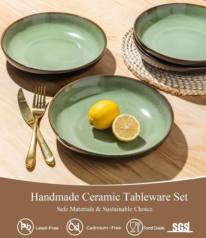 LERATIO 9.0" Ceramic Pasta Bowls Set of 6, 38oz Large Stoneware Bowls Set | - Image 3