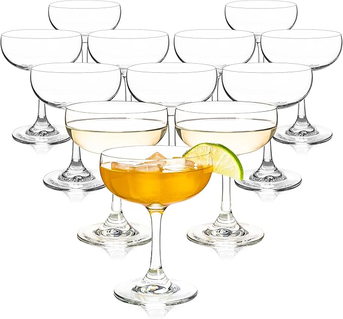 Champagne Glasses Set of 12-7oz Elegant Coupe Glasses, Crystal Cocktail Glasses by HAKEEMI