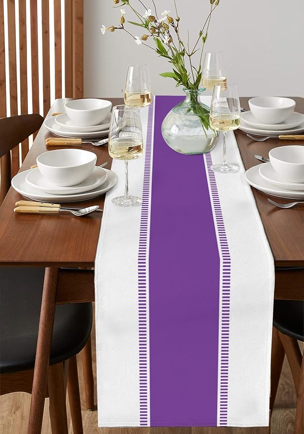 Purple Table Runners 36 inches Long, Modern Stripes Table Runner Farmhouse - Image 4