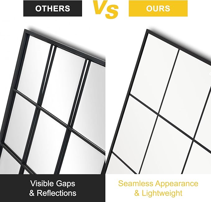 Large Window Pane Full Length Mirror for Wall, 70"x30" Oversize Black Full Body Wall Mirror for Living Room, Bedroom, Entryway, Hanging or Leaning
