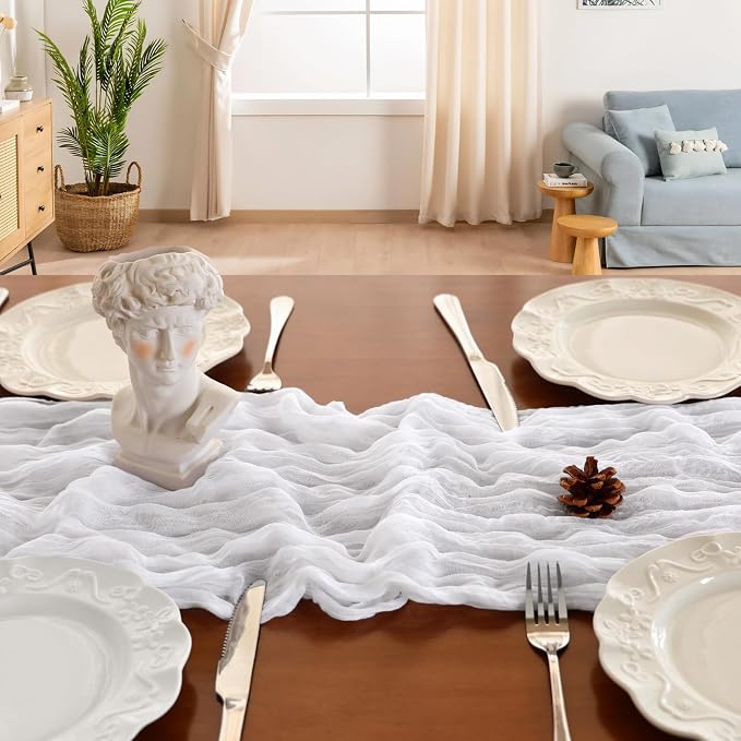 12 Pack 10Ft White Cheesecloth Table Runner 23 x 120 Inch | Gauze Rustic Boho - Image 4