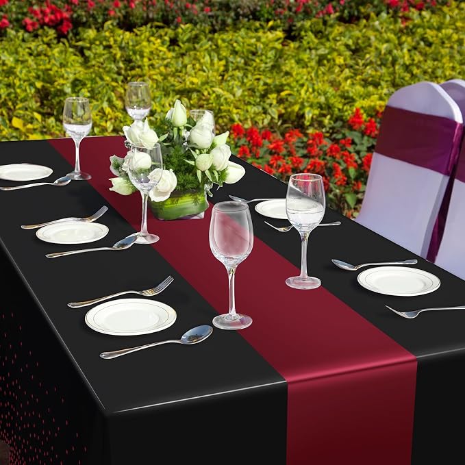 3Pcs Black and Maroon Tablecloth Party Decorations, Plastic Black Table Cloth - Image 6
