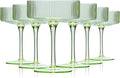 Green Vintage Art Deco Coupe Glasses Set of 6-9 oz Pale Green Ribbed martini Glasses|Vintage Cocktail Glasses Set,Unique Light green Coupe Glass