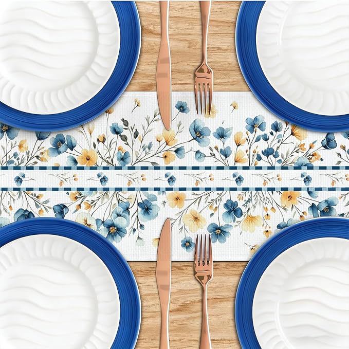 Bloom Flowers Floral Weeds Spring Table Runner, Elegant Farmhouse Decor | - Image 4