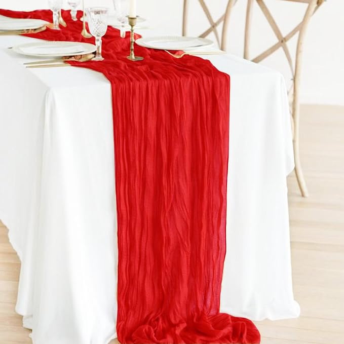 3Pack Red Cheesecloth Table Runner 17x108 inch Red Table Runners | Sheer Cheese - Image 2