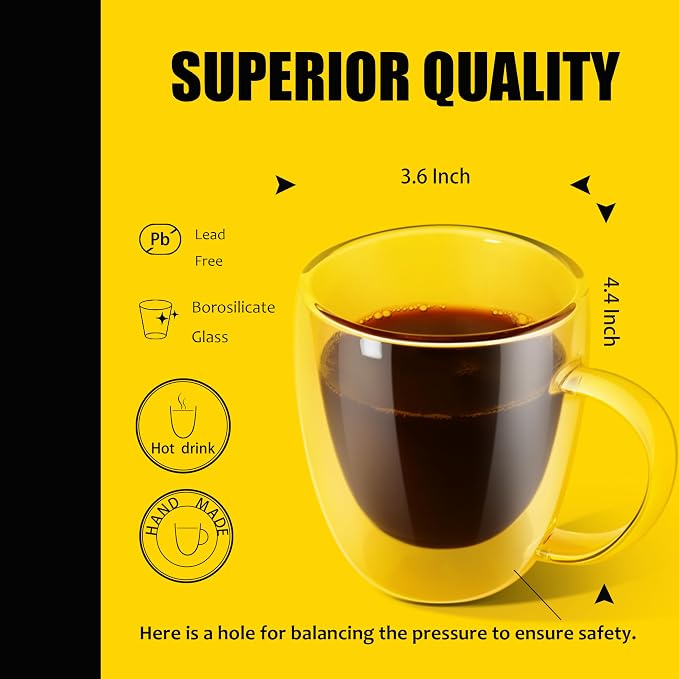 PunPun 12.9OZ. 380ml Clear Coffee Mugs, Glass Cups - Image 4