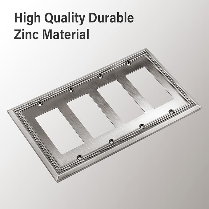 Henne Bery Sunken Pearls Heavy Duty Decorative Wall Plate Switch Plate Outlet Cover (Quad Decorator, Heirloom Silver)