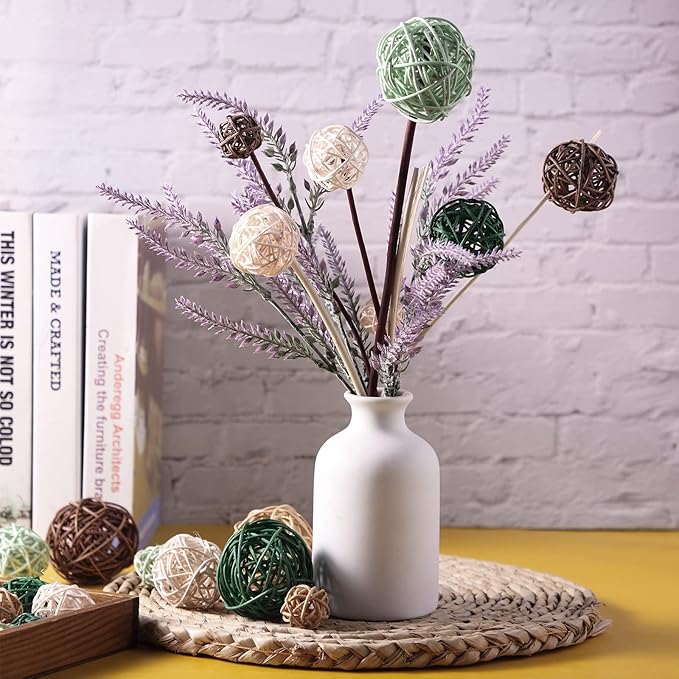 Patelai 36 Pcs Wicker Rattan Balls Decorative Balls for Vase Centerpiece Bowls Orbs Filler for Home Decor,4 Sizes