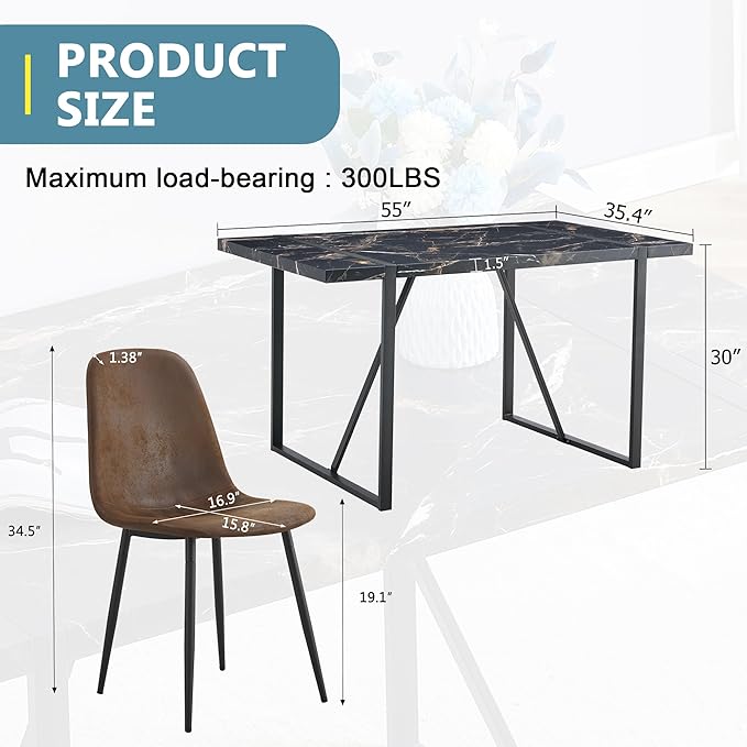 Dinner Table Set for 6,7 Piece Dining Table Set for 6,Modern 55'' Rectangle Dining Table and 6 Dining Chairs,Kitchen Table and Chairs for 6,Ideal for Kitchen Dining Room