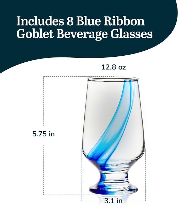 Libbey Blue Ribbon Goblet Glasses, Artisan Inspired, Durable Water Goblets Set - Image 3