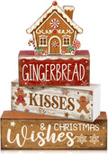 Moucuny 4 Pcs Christmas Table Decoration Gingerbread House Wooden Stacked Block by Moucuny