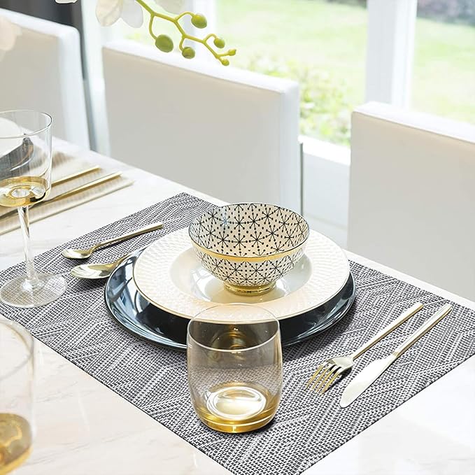 Druable Placemats Set of 8, Plastic Heat-Resistant Non-Slip Vinyl Place Mats Washable Easy to Clean Indoor Outdoor (18"x12", Dark Grey)