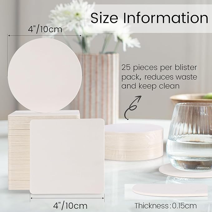 200 Pieces Disposable Paper Coasters, GOH DODD Thickened (1.5MM) 4 Inch Bar Coasters Bulk Absorbent Cardboard Blanks for Drinks DIY Arts Crafts Wedding Party Gifts Education, Black White, Square Round