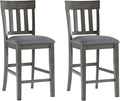 Signature Design by Ashley Hallanden Modern Farmhouse Counter Upholstered Barstool, Set of 2, Comb-back Design, Solid Wood, 25.75" , Dark Gray
