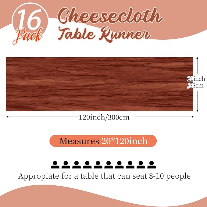 16 Pack Terracotta Cheesecloth Table Runners 20x120 Inch Gauze Table Runner - Image 2