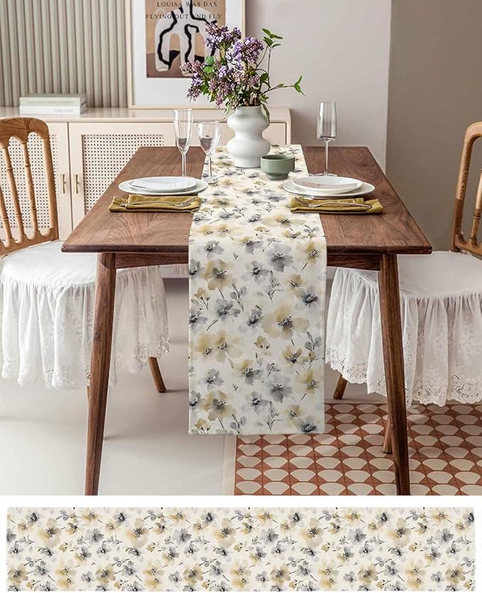 Watercolor Flower Table Runners 60 Inches Long, Cotton Linen Fabric Table - Image 6