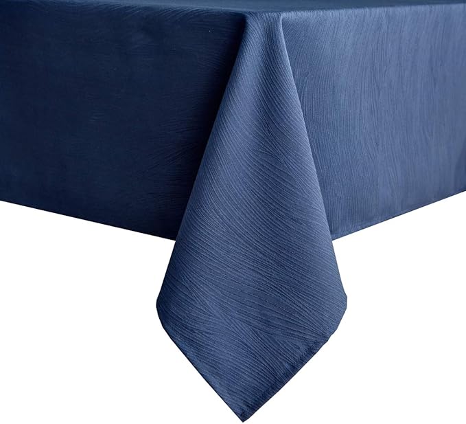 maxmill Square Table Cloth Swirl Design Water Proof Wrinkle Free Heavy Weight Soft Tablecloth Decorative Fabric Table Cover for Outdoor and Indoor Use Square 70 x 70 Inch Navy Blue
