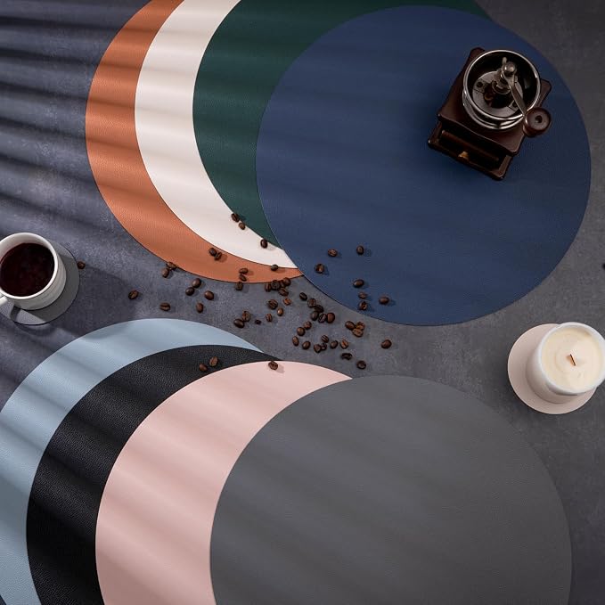 Myir JUN 15 Inches Round Placemats Set of 4 Faux Leather Place Mats | - Image 6