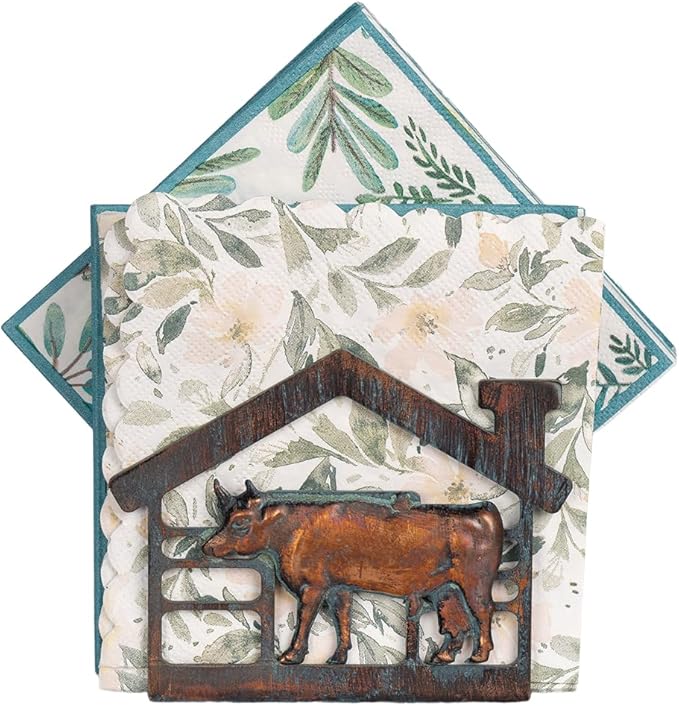Metal Cow Napkin Holder for Table, Rustic Farmhouse Napkin Holders for Paper Napkins, Antique Copper Paper Towel Tissue Napkins Dispenser for Home Kitchen Coffee Shop Bar
