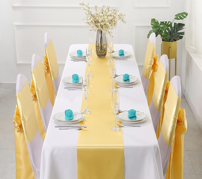 Horbaunal 24 Pack Light Gold Satin Table Runner 12 x 108 Inch | Smooth Table - Image 2