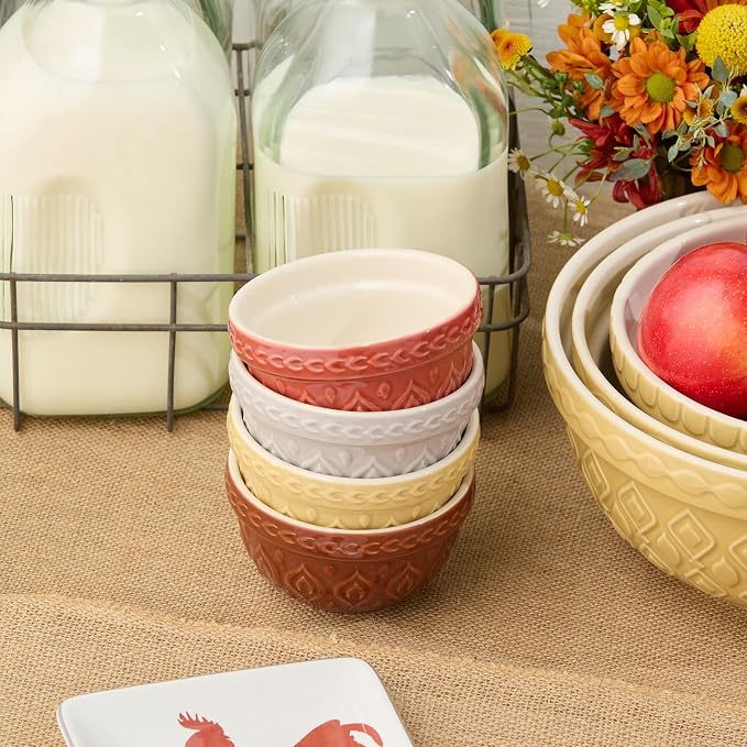 Vintage Farm Stoneware Prep Bowls, 10-Ounce Capacity, 2.25x4.5-Inch, Embossed - Image 4