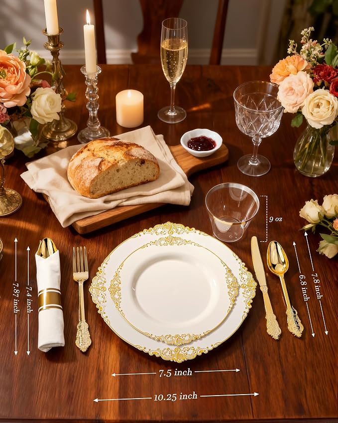 Nervure 350Pcs Ivory Plastic Plates, Plastic Dinnerware Set - Image 8