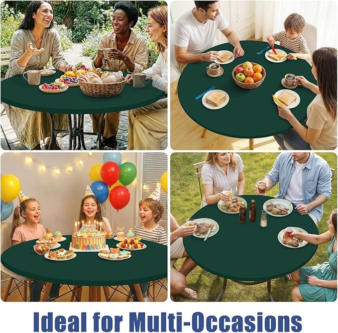Round Spandex Tablecloth, Elastic Fitted Waterproof Tablecloths for 42"-50" Tables, Stretch Washable Picnic Table Cover for Camping, Dining, Indoor and Outdoor, Hunter Green