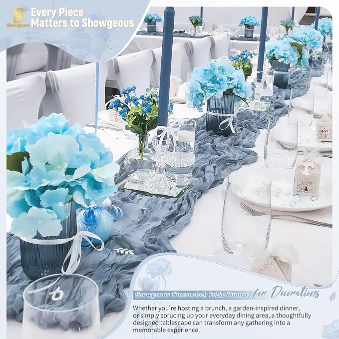 Showgeous 18 Pack Dusty Blue Cheesecloth Table Runner, 17 x 108 Inches | Boho - Image 8