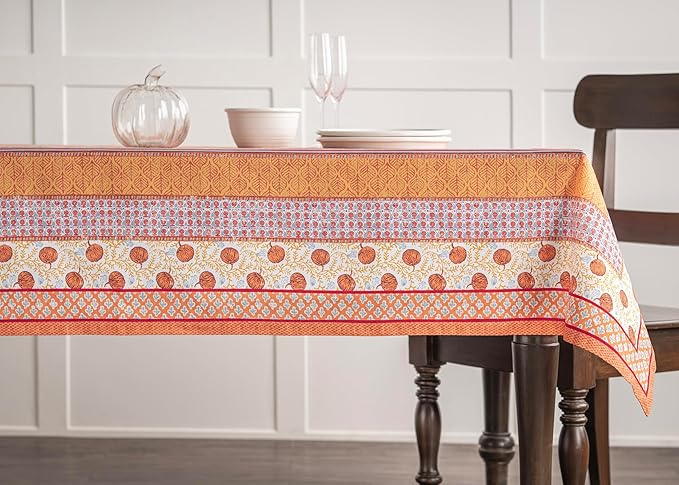 Maison d' Hermine Table Cloth Square Table 100% Cotton 60 x 60 Inches Fall Tablecloth Reusable Everyday Use for Thanksgiving Christmas Decorations Dining Farmhouse Party (Harvest Festival)