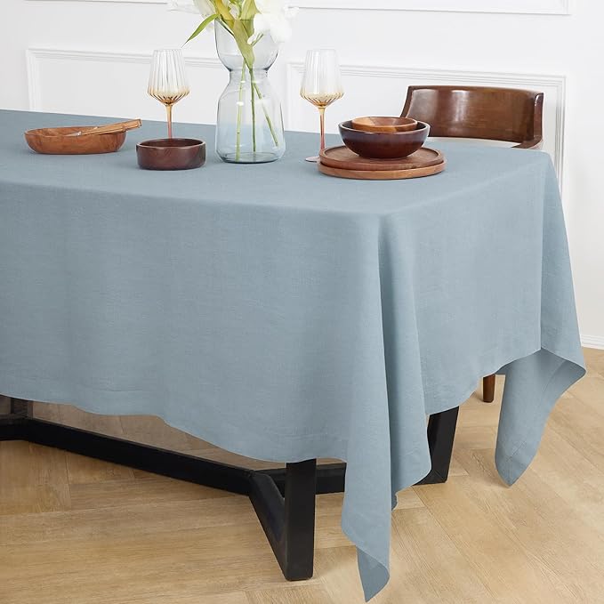 Solino Home Dusty Blue Linen Tablecloth 70 x 70 Inch - 100% Pure Linen Square Table Cloth - Sonoma, Machine Washable Tablecloth for Winter, Spring, Easter