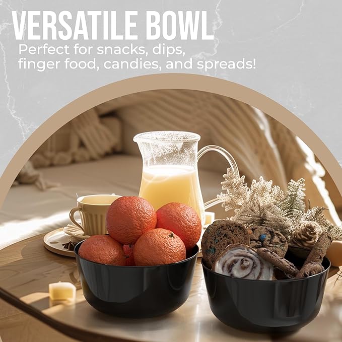 Trendables Plastic Bowls Disposable Bowls 24 Oz Bowl Set Of 10 Black Fancy Plastic Serving Dishes Perfect for Parties and Events Disposable Candy Bowl