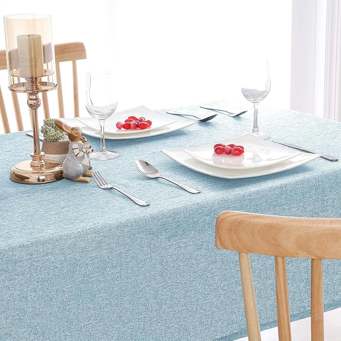 Hiasan Faux Linen Rectangle Tablecloth - Wrinkle and Stain Resistant Washable Table Cloth for Kitchen Dining Room Holiday Table Cover for Dinner, Lux Slate Blue, 90 x 156 Inch