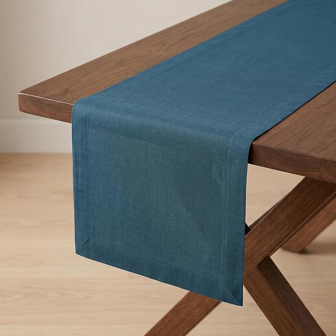 Solino Home 100% Pure Linen Table Runner Peacock Blue, Fete 14 x 108 in | Table by SolinoHome