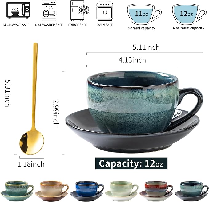 Porcelain Coffee Cup with Saucer Spoon, Vintage Design Ceramic Latte Art - Image 2