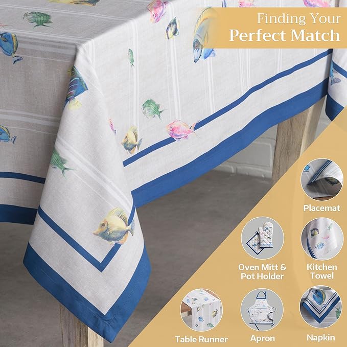 Maison d' Hermine Table Cloth Rectangle Table 100% Cotton 60 x 90 Inches Tablecloth Reusable Decorative for Dining Room Farmhouse Home Valentines Day Decorations Spring Summer - Poisson