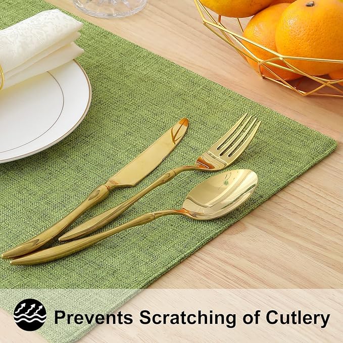 homing Cotton Linen Placemats Set of 6, Cloth Washable Farmhouse Dining Table Mats for Indoors & Outdoors, Easy to Clean, Grass Green, 13 x 19 Inch