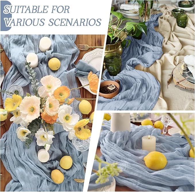 6 Pack Dusty Blue Cheesecloth Table Runner 17x108 Inch Semi Sheer Boho Gauze - Image 3
