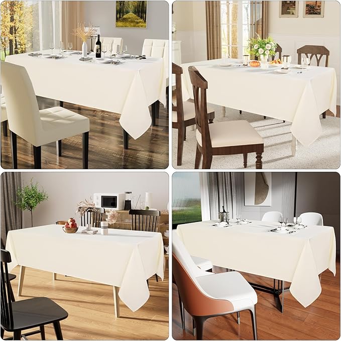 Smiry 4 Pack Rectangle Table Cloth, Waterproof Anti-Scratch Polyester Tablecloth, Decorative Washable Fabric Table Cover for Dining, Buffet, Parties and Outdoor, 60x84, Beige