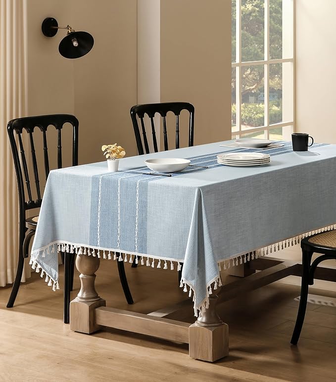 ZeeMart Contrast Linen Table Cloth Square Table Cloths 52x52 Inch Blue, Farmhouse Style Heavy Weight Blue Tablecloth, Water Resistant Burlap Tablecloths