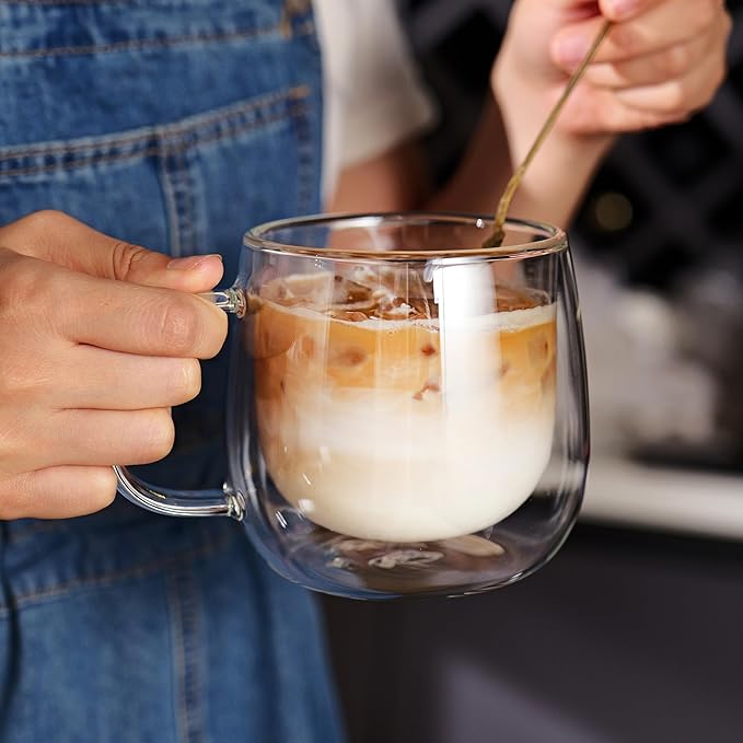 CNGLASS 16oz Double Walled Glass Coffee Mugs, Large Clear Coffee Cups - Image 2