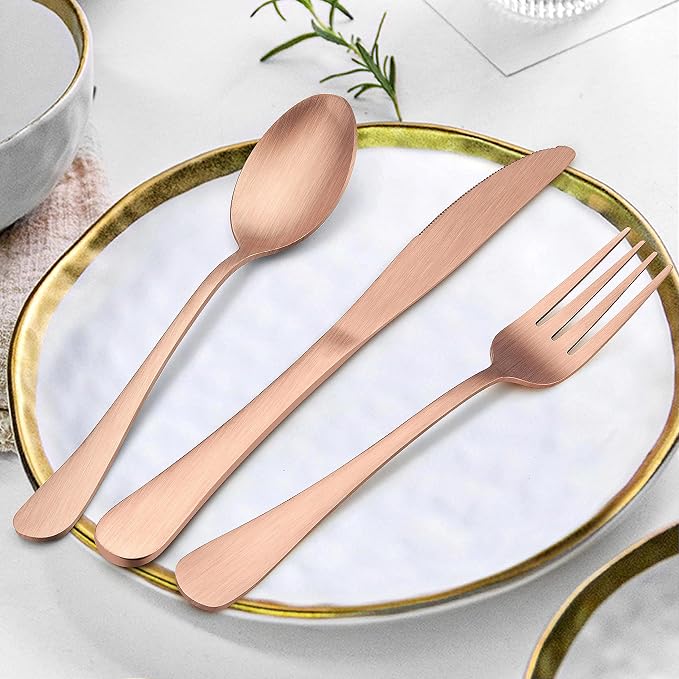 LIANYU 20 Piece Matte Copper Silverware Set, Stainless Steel Copper Flatware - Image 4