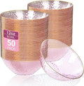 Rubtlamp 50 Pack Clear Pink Disposable Bowls, Clear Plastic Bowls with Gold Rim, 12-16oz Premium Heavy Duty Plastic Dinner Bowls for Party, Wedding and Holiday
